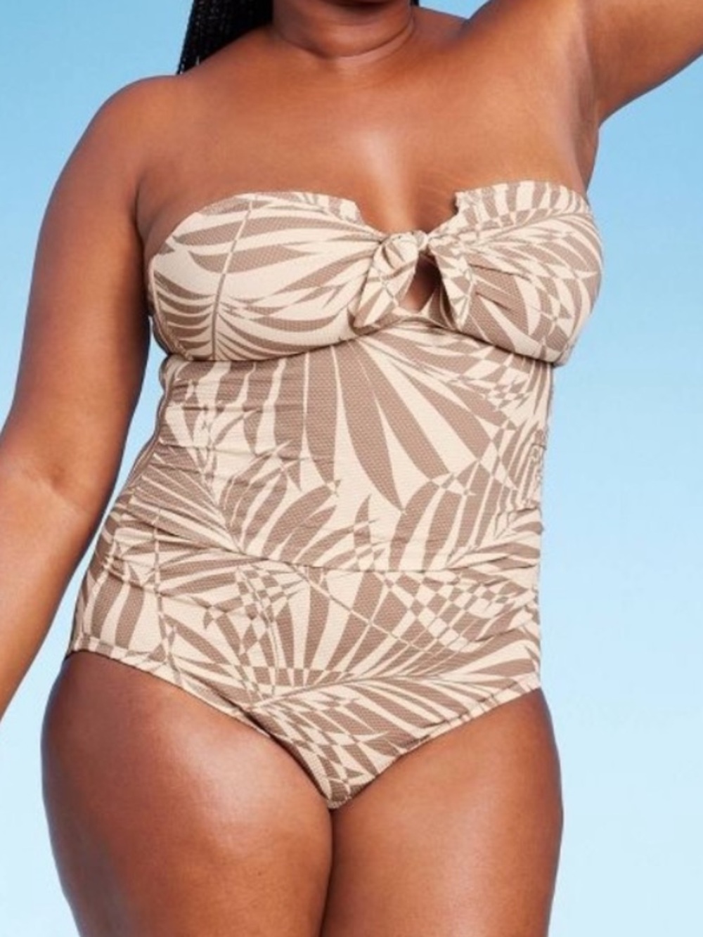 Kona Sol Women's Pique Bandeau Full Coverage One Piece Swimsuit palm print sz XL